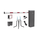 Kit COMPLETO Barrera Izquierda XBS Con Corona LED / Brazo de 5.5 Metros / Incluye Sensor de Masa, Transformador, Lazo Magnético, Ancla, Fotoceldas y 2 Controles Inalámbricos