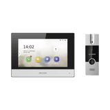 Kit de Videoportero Híbrido de Plastico / IP a 4 Hilos con Función de Llamada a App Hik-Connect / Monitor se Conecta a Internet por Cable o WiFi y por 4 Hilos al Frente de Calle / Expandible a Mas Equipos