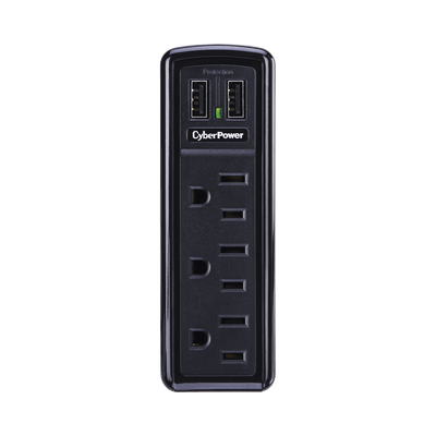 Multicontacto con Supresor de Picos de Pared, Voltaje de Entrada 125 Vca NEMA 5-15P, Con 3 Salidas NEMA 5-15R, 2 Puertos de Carga USB, 918 Joules