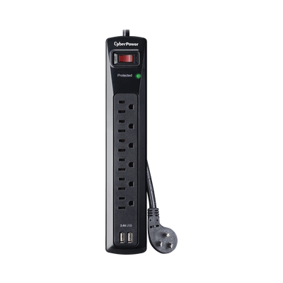 Multicontacto Con Supresor de Picos, Voltaje de Entrada 125 Vca NEMA 5-15P, Con 6 Salidas NEMA 5-15R, 2 Puertos de Carga USB, 1200 Joules