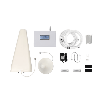 Kit Amplificador de Señal Celular TRIPLE banda de frecuencia / Mejora las llamadas convencionales y VoLTE / Soporta los datos de las tecnologías 2G, 3G y 4G de TELCEL, AT&T y MOVISTAR / Puede cubrir hasta 2 espacios de 300 m2 cada uno.