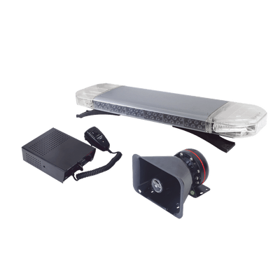 Kit básico para equipar unidades de Seguridad Pública (Barra de Luces Rojo-Azul, Sirena y Bocina)