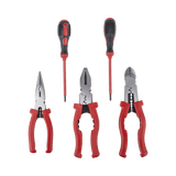 Kit de 3 Pinzas Aisladas + 2 Desarmadores Aislados de Electricista. Ideal para trabajos en Tableros Eléctricos.