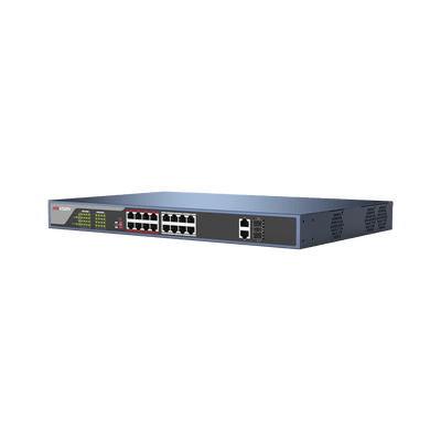 Switch PoE 250 Metros Larga Distancia / 16 Puertos 802.3at (30 W) 100 Mbps + 2 Puertos Gigabit + 2 Puertos SFP