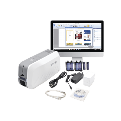 Kit de Impresora tarjetas PVC/ Puede Crecer a Laminador/ Doble Cara / Incluye: 2 x Ribbon a Color, 100 tarjetas PVC, Software, 1 Kit de Limpieza