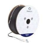Carrete de Fibra Óptica Monomodo con conectores LC-LC Duplex, Reforzada con Kevlar, de 300 metros, Para instalaciones subterráneas por tubería