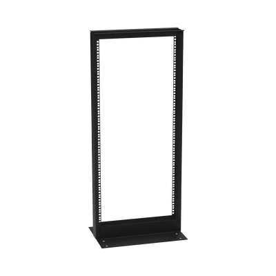 Rack de 2 Postes (Doble Perforación), Estándar 19", 24 Unidades, Fabricado en Acero, Base "L" para Anclar a Piso.