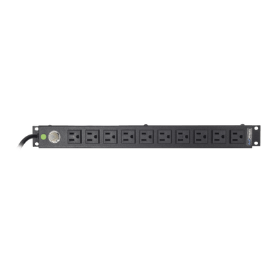 Multicontacto Horizontal (PDU) de 10 Contactos (NEMA 5-15R) Rack 19" 1UR. Voltaje Entrada/Salida: 120Vca/15A