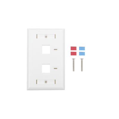 Placa de pared de 2 puertos, Keystone, con espacio para etiqueta, Color Blanco