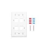 Placa de pared de 4 puertos, Keystone, con espacio para etiqueta, Color blanco