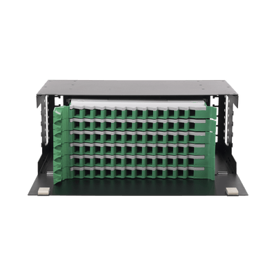 Distribuidor de Fibra Óptica con bandejas deslizables, vacío, 19in, acepta 72 adaptadores "LC Duplex" o "LC Simplex" o 72 "SC" Simplex, 4U