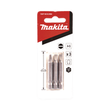 Punta plana para atornillar de 4-5 x 50 mm forma “E”, zanco tipo hexagonal de 1/4" con punta magnética, blíster con 3 piezas.