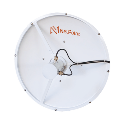Antena blindada de alto rendimiento de 2 ft, 3.3-3.9 GHz, Ganancia 26 dBi, Conectores N-hembra.