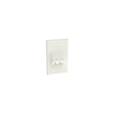 Placa de Pared Vertical Clásica, Salida Para 2 Puertos Mini-Com Inclinados, Con Espacios Para Etiquetas, Color Blanco