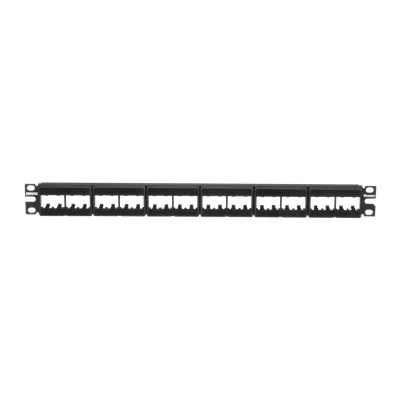 Panel de Parcheo Modular Mini-Com (Sin Conectores), Plano, Sin Blindaje, Con Etiqueta y Cubierta, de 24 puertos, 1UR