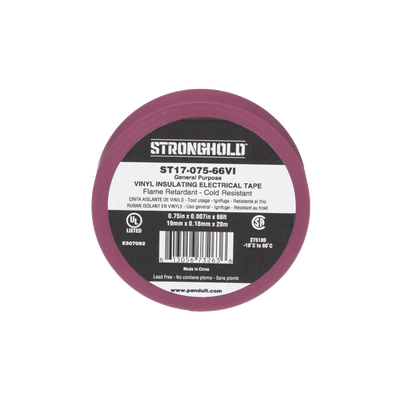 Cinta Eléctrica STRONGHOLD para Aislar, de PVC, Uso General Reparación y Mantenimiento, Grosor de 0.18mm (7 mil), Ancho de 19mm, y 20.12m de Largo, Color Violeta