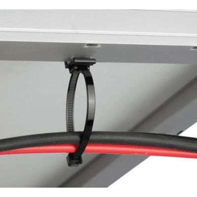 Cincho de Nylon 6.6 Solar Clip, 188mm largo x 14mm ancho, Color Negro, Exterior Resistente a Rayos UV, Paquete de 100pz
