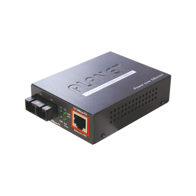 Convertidor de medios 100 Mbps UTP PoE/fibra óptica Mono-Modo hasta 15 Km, conector SC