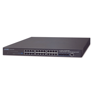 Switch Administrable Capa 3, 24-Puertos 10/100/1000T + 4-Puertos 10G SFP+, Apilable