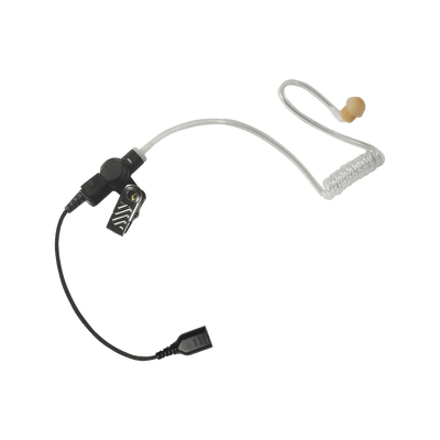 Auricular de tubo acústico transparente con cable de fibra tranzada con conector SNAP tipo MIRAGE. Requiere micrófono de solapa de 1 o 2 hilos de la Serie SNAP.
