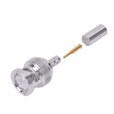Conector BNC Macho de Anillo Plegable para Cable LP-142, LP-195, LMR-195, RG-58/U, RG-142/U, Plata/Oro/Teflón.