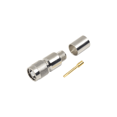 Conector TNC Macho Inverso, Anillo Plegable para ensamblar en cables RG-8/U, LMR-400, Niquel, Oro, Teflón