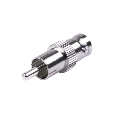 Adaptador de BNC Hembra a RCA Macho en 50 Ohm para Fono, uso en Aplicaciones de Audio-Video, Níquel/ Plata/ Delrin.