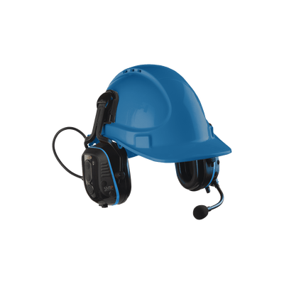 Protector Auditivo con montaje de casco, micrófono de brazo flexible con cancelación de ruido, comunicación cara a cara, alerta del medio ambiente, Bluetooh y comunicación a corto alcance.
