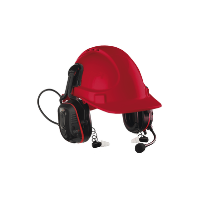 Los únicos Protectores auditivos (intrínsecamente seguro) con doble protección de ruido con casco con comunicación incorporada