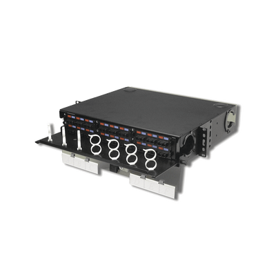 Panel de Conexión de Fibra Óptica (RIC3) Para Rack de 19in, Acepta 6 Placas Quick Pack, Hasta 144 Fibras, 2 UR