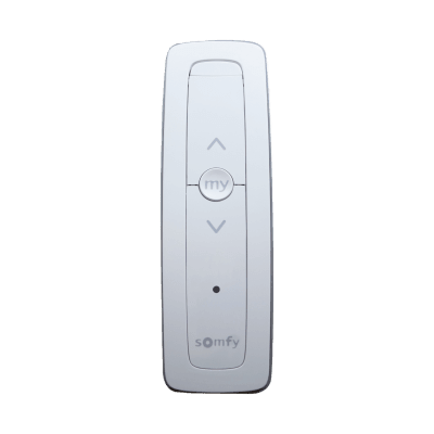 Control remoto 1 canal para motores de persiana Somfy con señal inalámbrica, instrucciones: sube, baja y detener, con posición favorita programada.