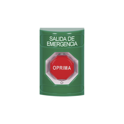 Botón de Salida de Emergencia , Texto en Español, Acción Mantenida, Girar para Restablecer, LED de iluminación