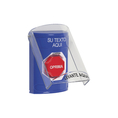 Botón con Texto Personalizado, Tapa Protectora de Policarbonato Súper Resistente, Restablecimiento con llave