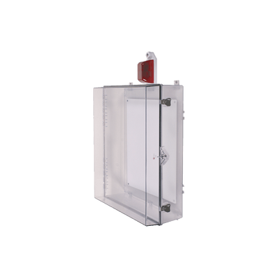 Gabinete Grande de Policarbonato Transparente Súper Resistente con Sirena/Estrobo y Cerradura con Llave