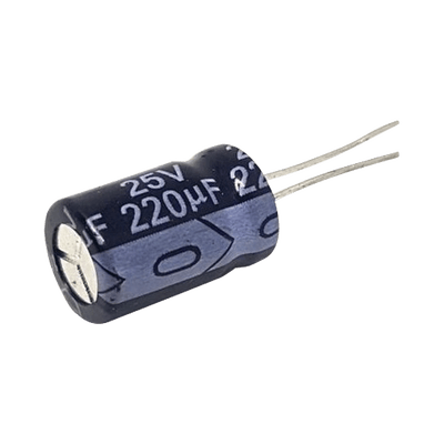 Capacitor Electrolítico Radial de Aluminio, 220 µFd, 25 Vcc, 105 °C, 8 x 11 mm.