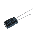 Capacitor Electrolítico Radial en Aluminio de 220 µFd, 35 Vcc, 105 °C, 10 x 12.5 mm.