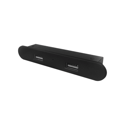 Mini empotrable rectangular color negro, con 2 puertos USB con cable