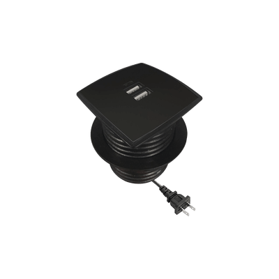 Caja cuadrada multy USB con 2 puertos USB y cable de corriente color negro