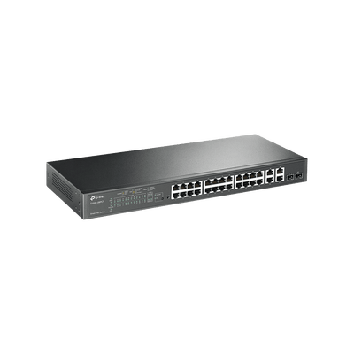 Smart Switch PoE+ administrable Capa 2, 24 puertos 10/100 Mbps, 4 puertos 10/100/1000 Mbps + 2 puertos SFP combo, 192 W