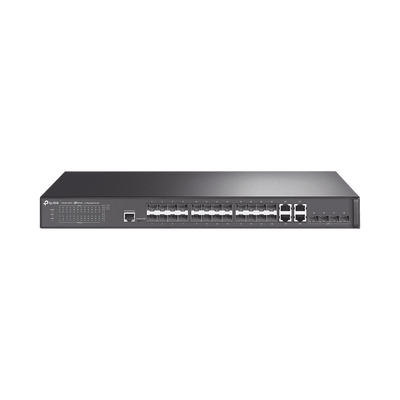 Switch JetStream Gigabit administrable capa 2, 24 puertos SFP, 4 puertos SFP+ y 4 puertos RJ45 Gigabit en combo