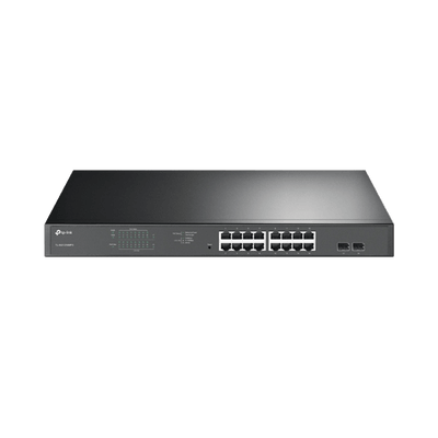 Switch JetStream de 16 puertos 10/100/1000Mbps y PoE af/at, 2 puertos SFP hasta 192W.