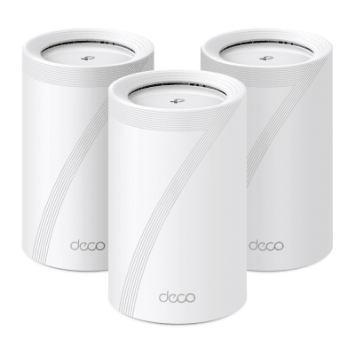 KIT 3 Routers Inalámbrico MESH Interior para Hogar / Triple Banda Wi-Fi 7 BE9300 Mbps / 2 Puerto 2.5 Gigabit WAN/LAN / 4 Antenas Internas / Operación Multi-Link MLO / Administración Mediante la App Deco (iOS, Android) / HomeShield