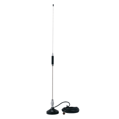 Antena Móvil para Rango de Frecuencia de Banda Civil (CB) 26.960 - 27.400 MHz.