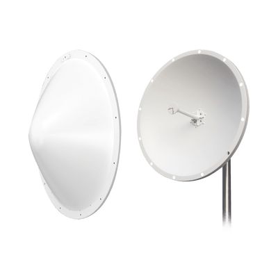 Kit de Antena y radomo, ganancia de 28 dBi, rango de frecuencia extendida (4.9 a 6.5 GHz), conectores N-Macho, incluye jumper, distancia de hasta 15 km