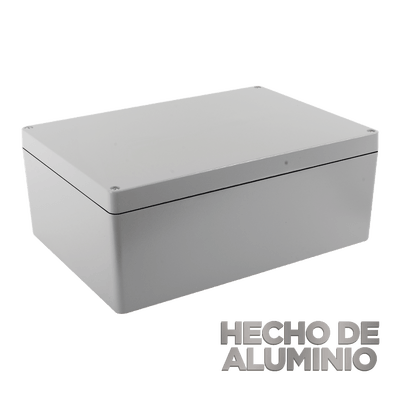 Gabinete de Aluminio para Exterior (IP66) de 390 x 280 x 158 mm con Rápida Disipación de Calor, Cierre por Tornillos con Bisagra.