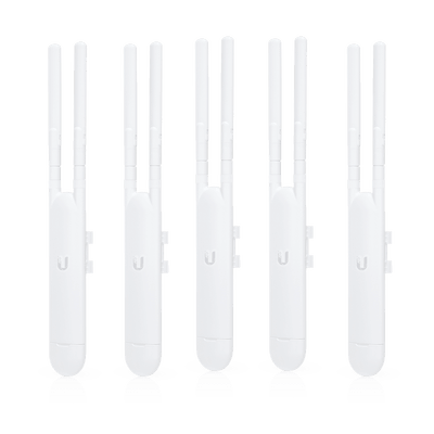 Paquete de 5 Access Point UniFi doble banda para exterior, antenas desmontables 360° , 802.11ac MIMO 2X2, hasta 100 usuarios por equipo. 802.3af, Sin PoE´s
