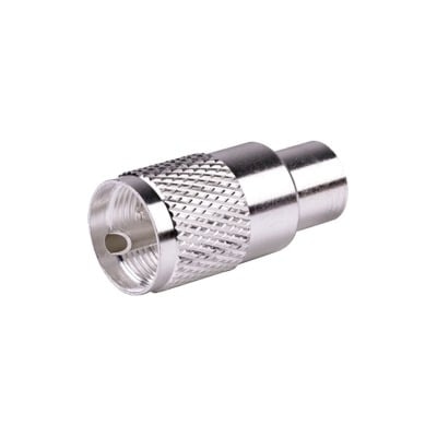 Conector UHF Macho (PL-259) para cables LP-400, RG-8/U, RG-8U-SYS, 8237, 8267, 8268, 9913, CTN-400, 7810, 8214, 7810A, RFLASH-1113, LMR-400, Plata (Concha-Níquel)/ Plata/ D.A.P. (Fibra Sintética)