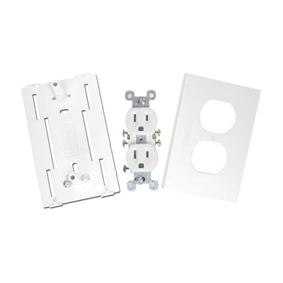 Contacto eléctrico doble, soporte y tapa color blanco de PVC auto extinguible, para canaleta TEK100 (5591-10200)