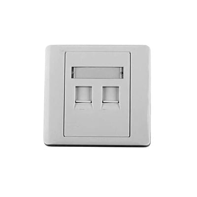 Tapa de pared, salida para dos puertos, con espacio para etiqueta - Blanco