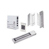Kit para control de acceso incluye Fuente de 12VCD con respaldo de batería/ Chapa magnética de 600Lbs / Montajes L y Z / Botón de salida